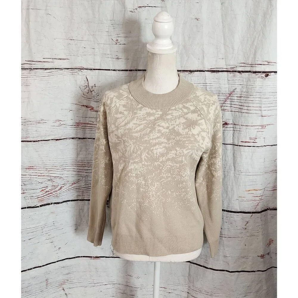 Athleta Jacquard Crew Sweater Frosted Floral Cream Size XS - Picture 2 of 7